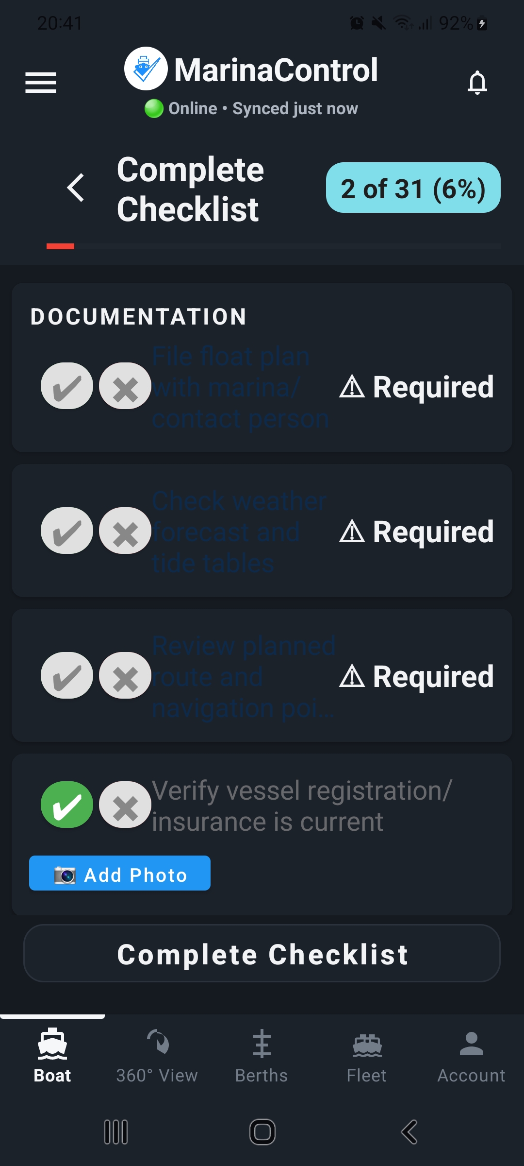 MarinaControl failed checklist item connected to maintenance follow-up