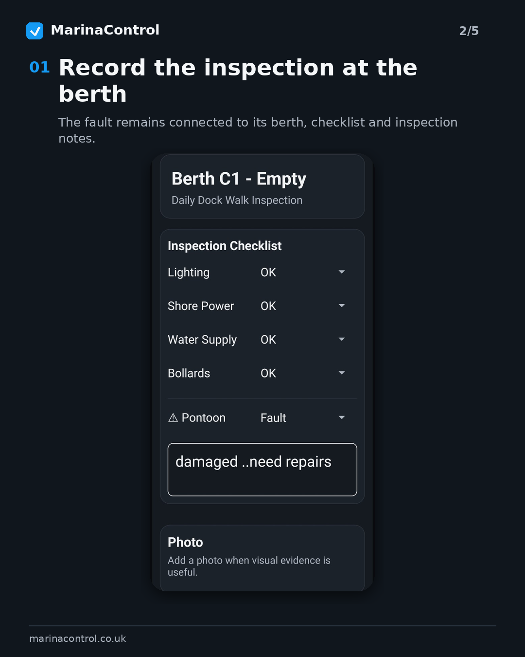 Record the inspection at the berth